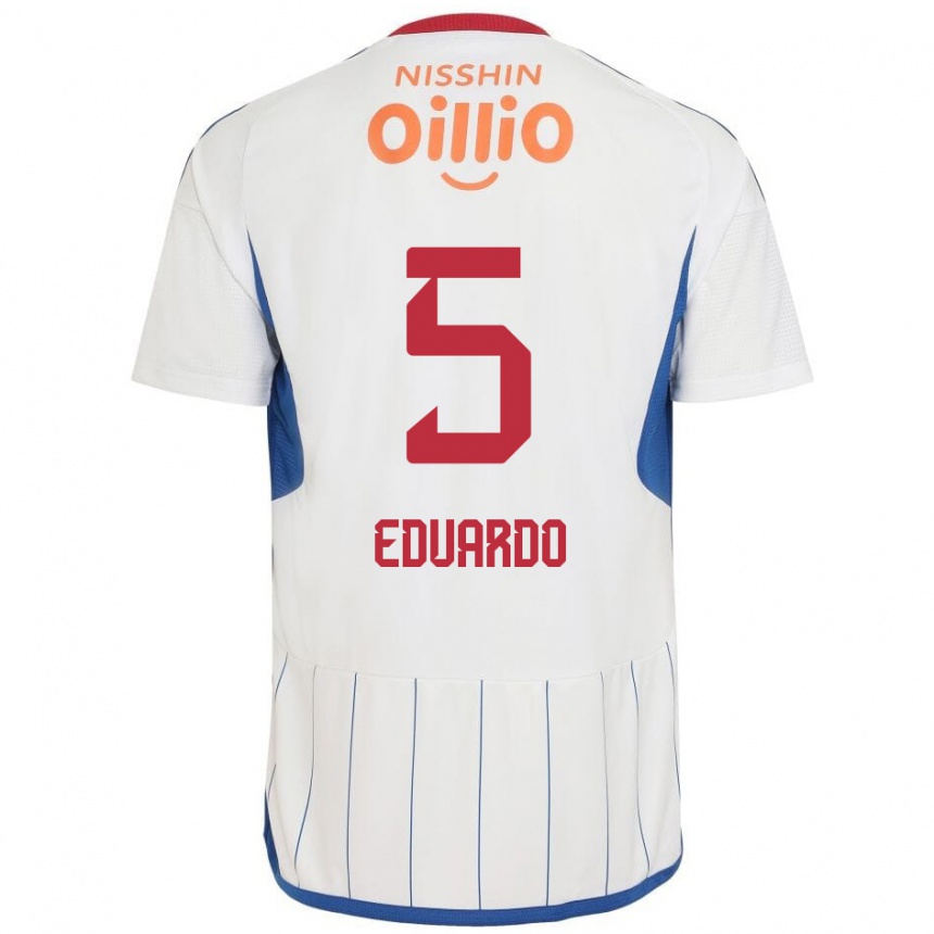 Men Football Eduardo #5 White Blue Red Away Jersey 2024/25 T-Shirt Nz