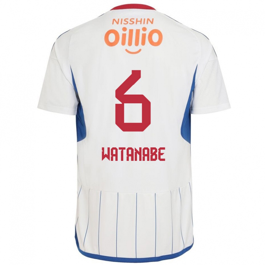 Men Football Kota Watanabe #6 White Blue Red Away Jersey 2024/25 T-Shirt Nz