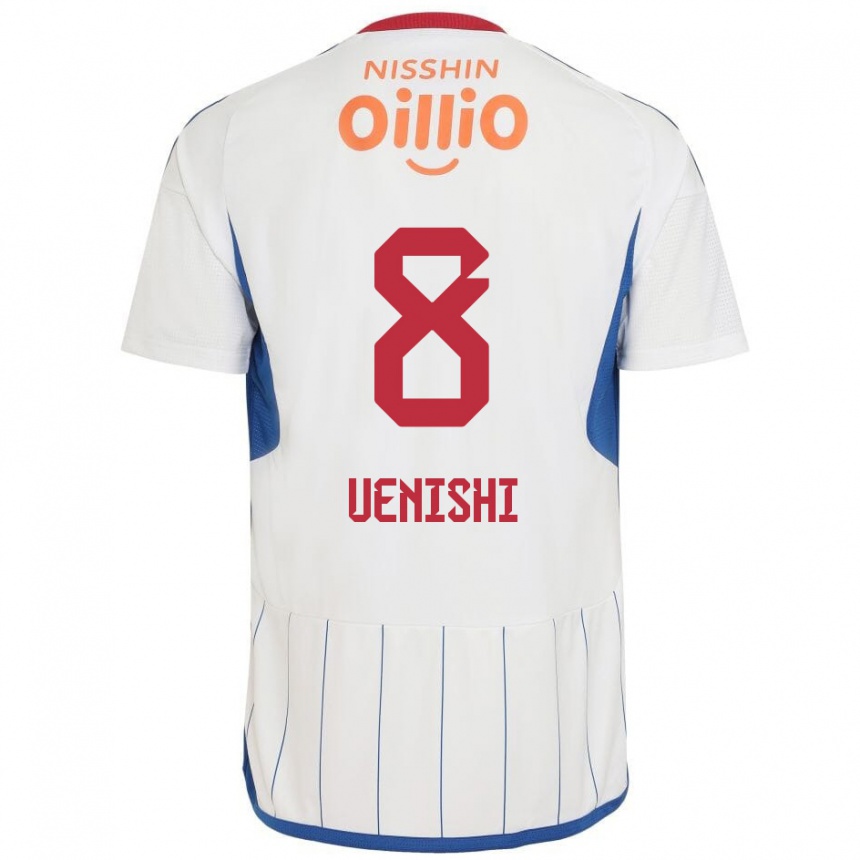 Men Football Haruki Uenishi #8 White Blue Red Away Jersey 2024/25 T-Shirt Nz