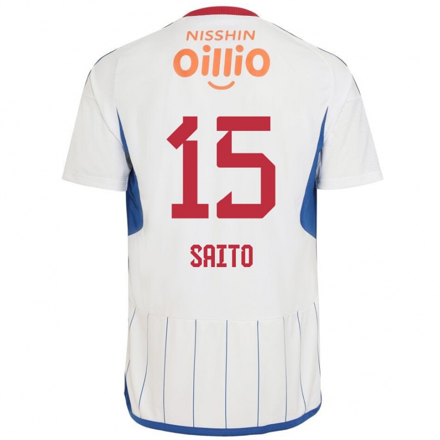 Men Football Haru Saito #15 White Blue Red Away Jersey 2024/25 T-Shirt Nz