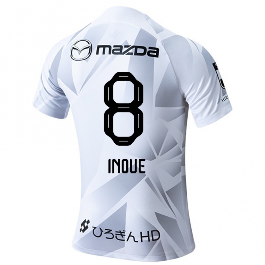 Men Football Akashi Inoue #8 White Grey Black Away Jersey 2024/25 T-Shirt Nz