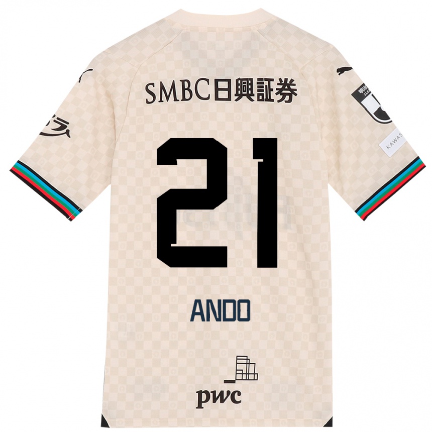 Men Football Shunsuke Ando #21 White Gray Away Jersey 2024/25 T-Shirt Nz