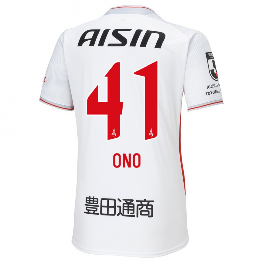 Men Football Masahito Ono #41 White Yellow Red Away Jersey 2024/25 T-Shirt Nz