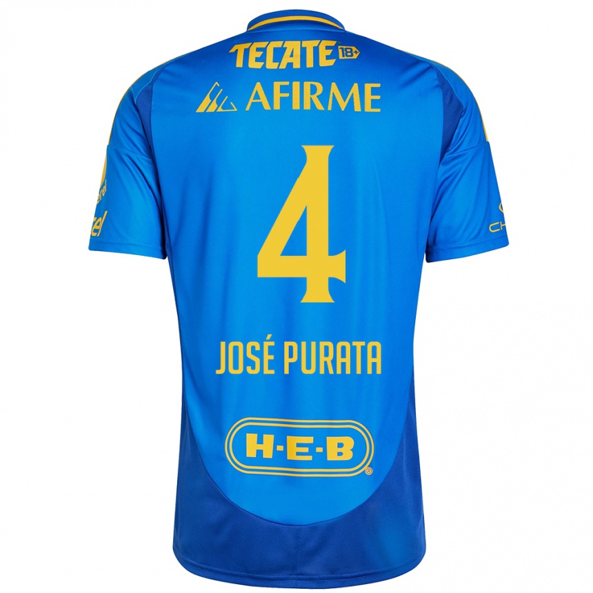 Men Football Juan José Purata #4 Blue Yellow Away Jersey 2024/25 T-Shirt Nz