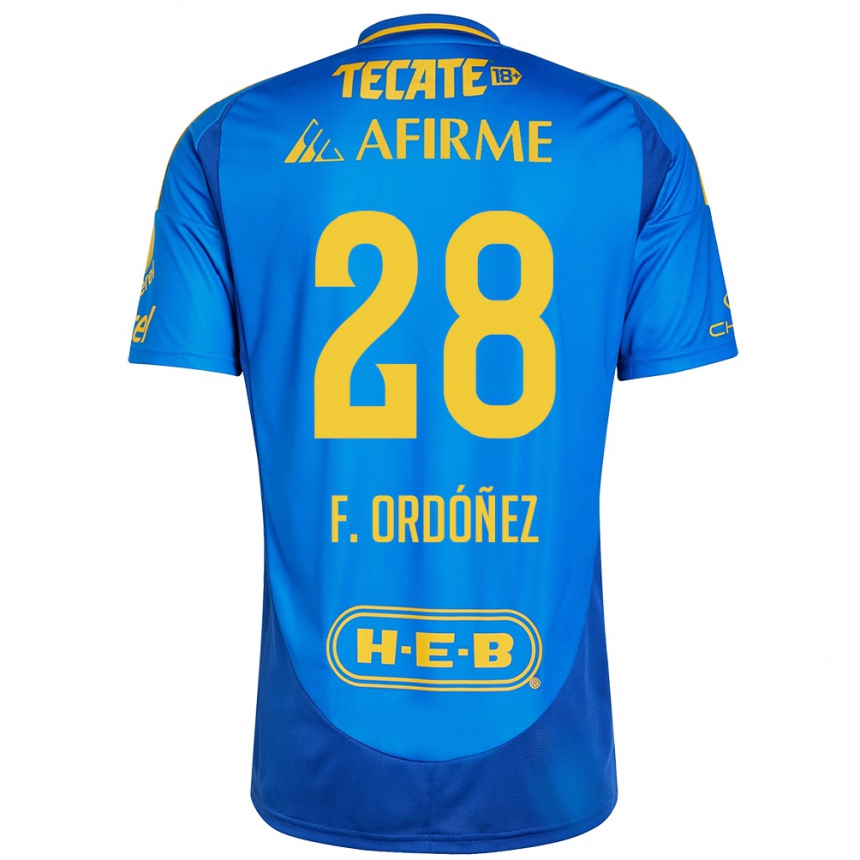 Men Football Fernando Ordóñez #28 Blue Yellow Away Jersey 2024/25 T-Shirt Nz