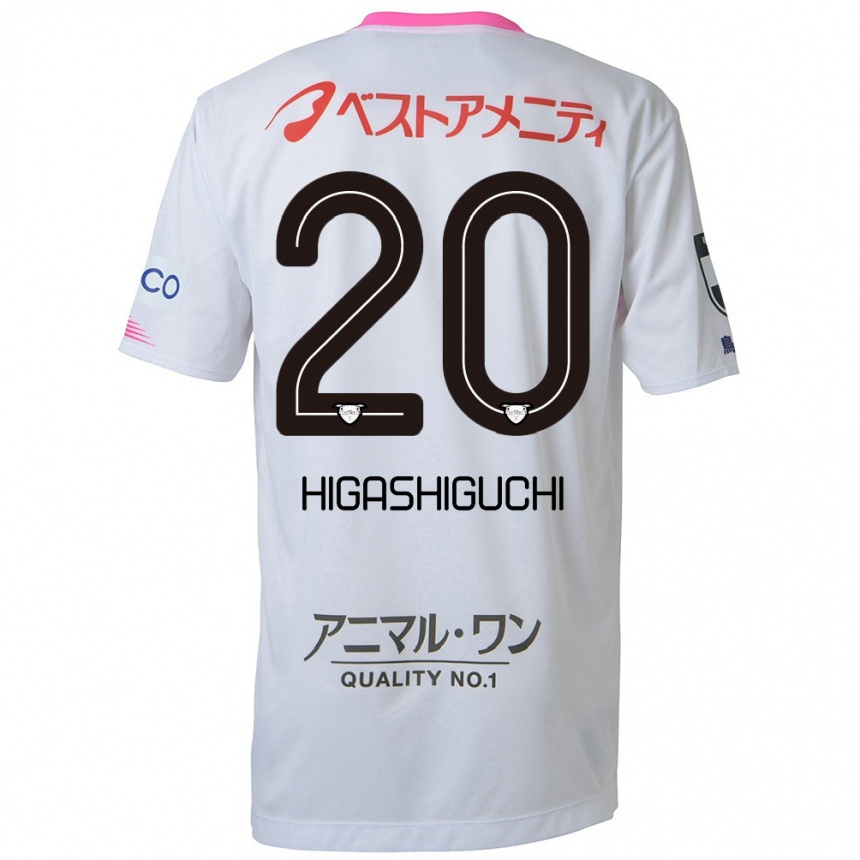 Men Football Aitaro Higashiguchi #20 White Blue Pink Away Jersey 2024/25 T-Shirt Nz