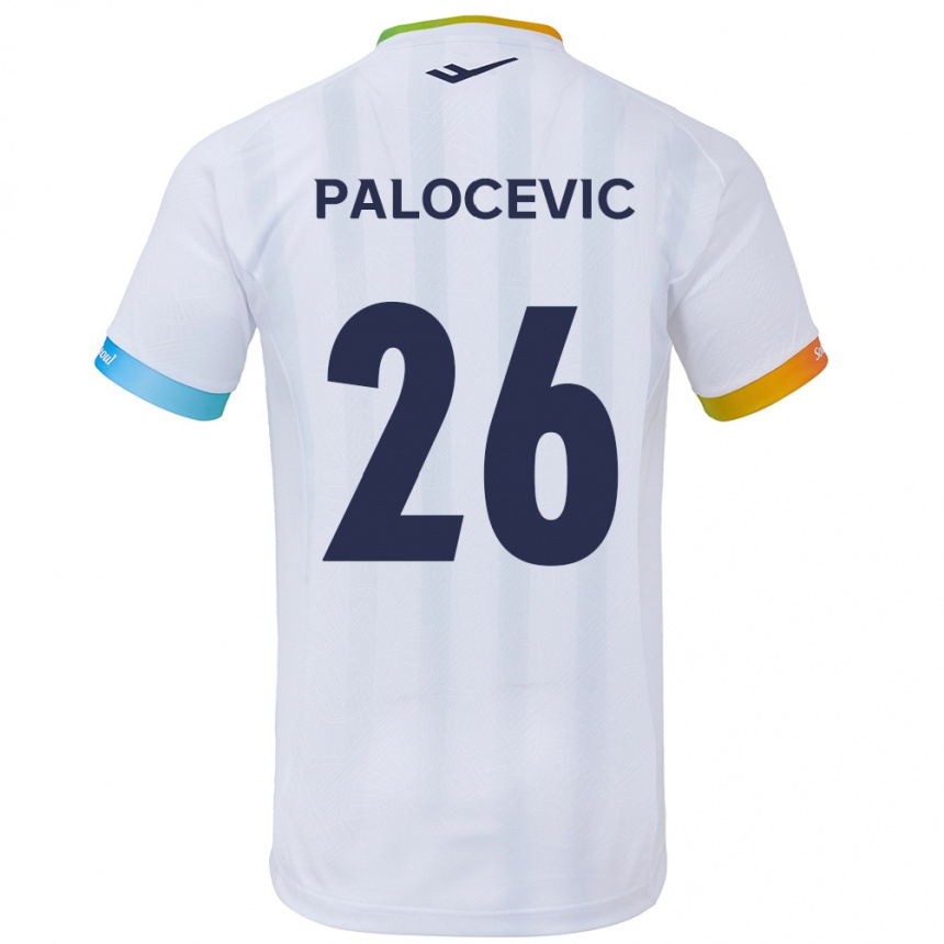 Men Football Aleksandar Palocevic #26 White Blue Away Jersey 2024/25 T-Shirt Nz