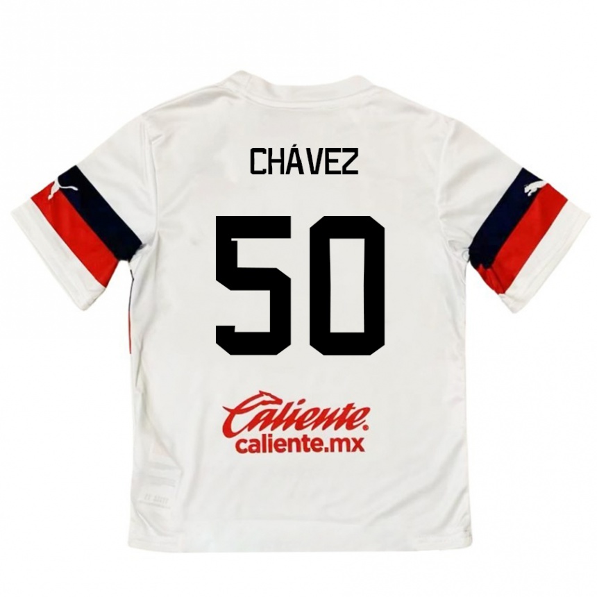 Men Football Mateo Chávez #50 White Red Away Jersey 2024/25 T-Shirt Nz