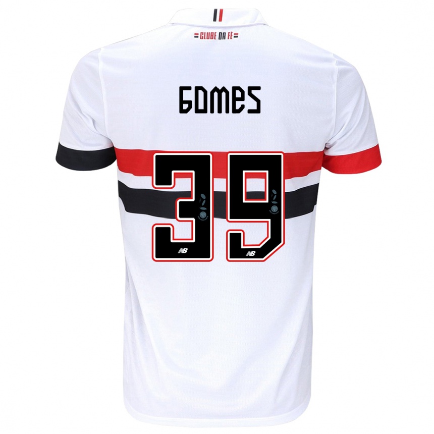 Women Football William Gomes #39 White Red Black Home Jersey 2024/25 T-Shirt Nz