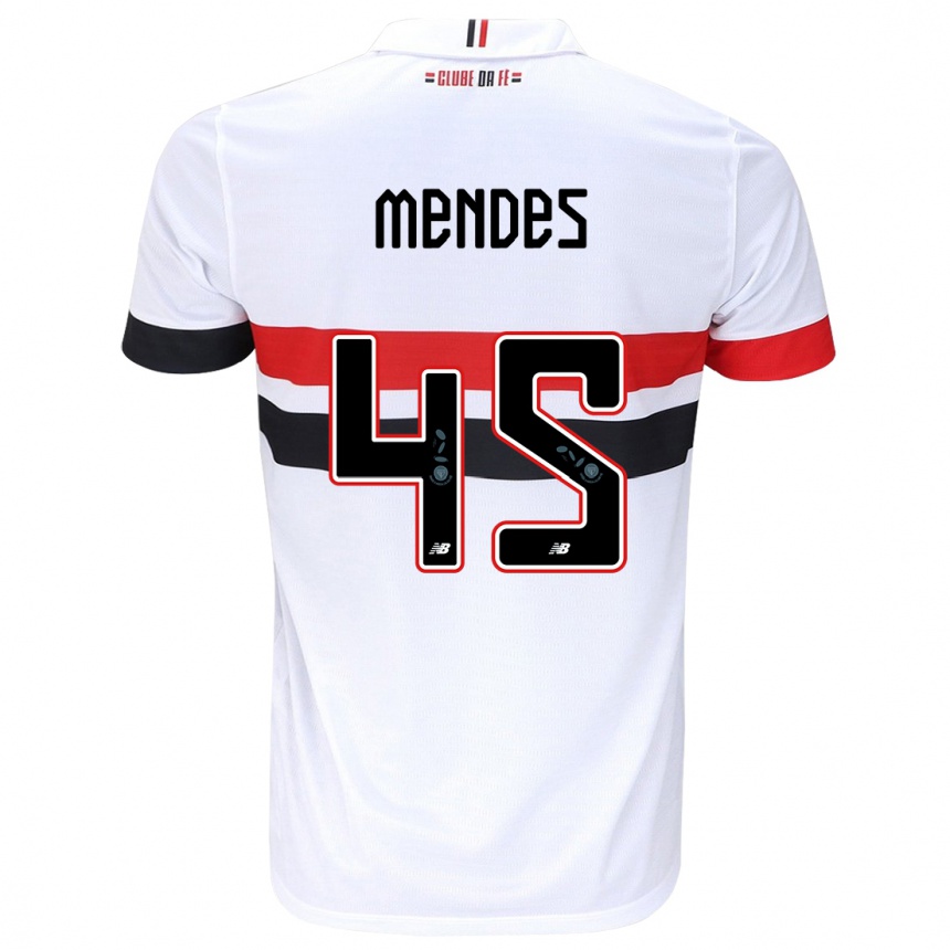 Women Football Nathan Mendes #45 White Red Black Home Jersey 2024/25 T-Shirt Nz