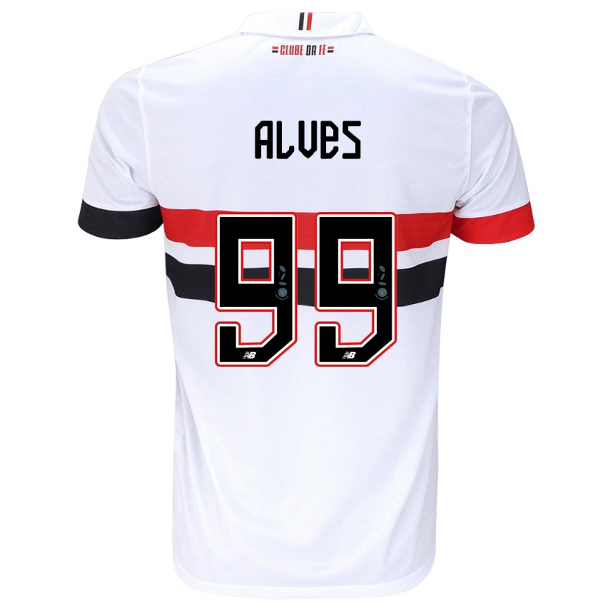 Women Football Letícia Alves #99 White Red Black Home Jersey 2024/25 T-Shirt Nz