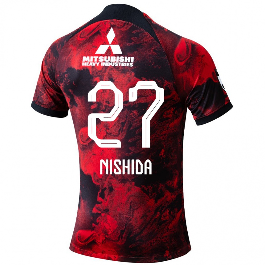 Women Football Haruto Nishida #27 Red Black Home Jersey 2024/25 T-Shirt Nz