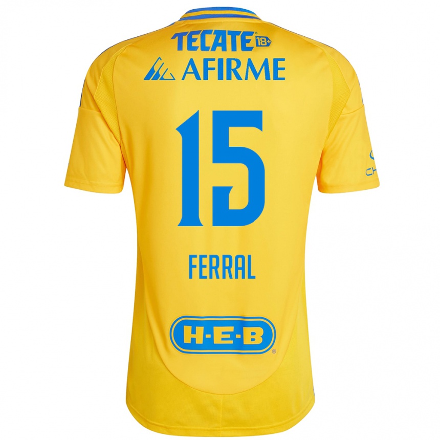 Women Football Cristina Ferral #15 Gold Yellow Home Jersey 2024/25 T-Shirt Nz