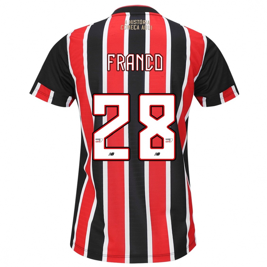 Women Football Alan Franco #28 Black Red White Away Jersey 2024/25 T-Shirt Nz