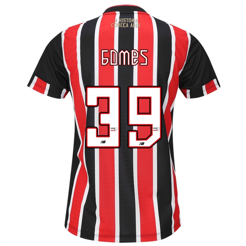 Women Football William Gomes #39 Black Red White Away Jersey 2024/25 T-Shirt Nz