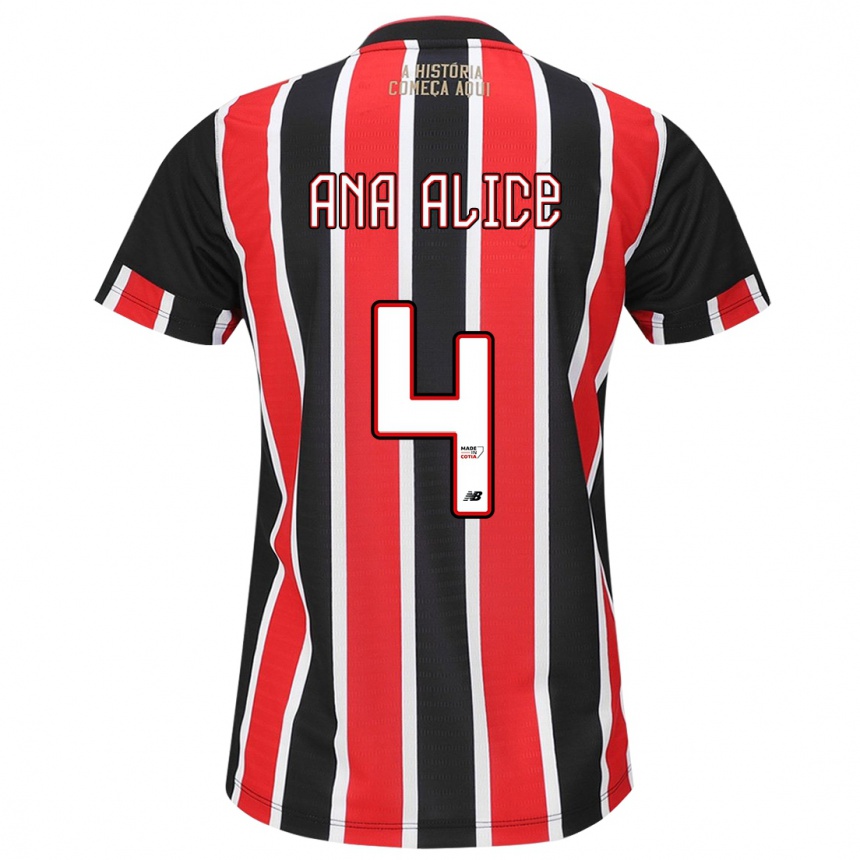 Women Football Ana Alice Luciano Da Silva #4 Black Red White Away Jersey 2024/25 T-Shirt Nz