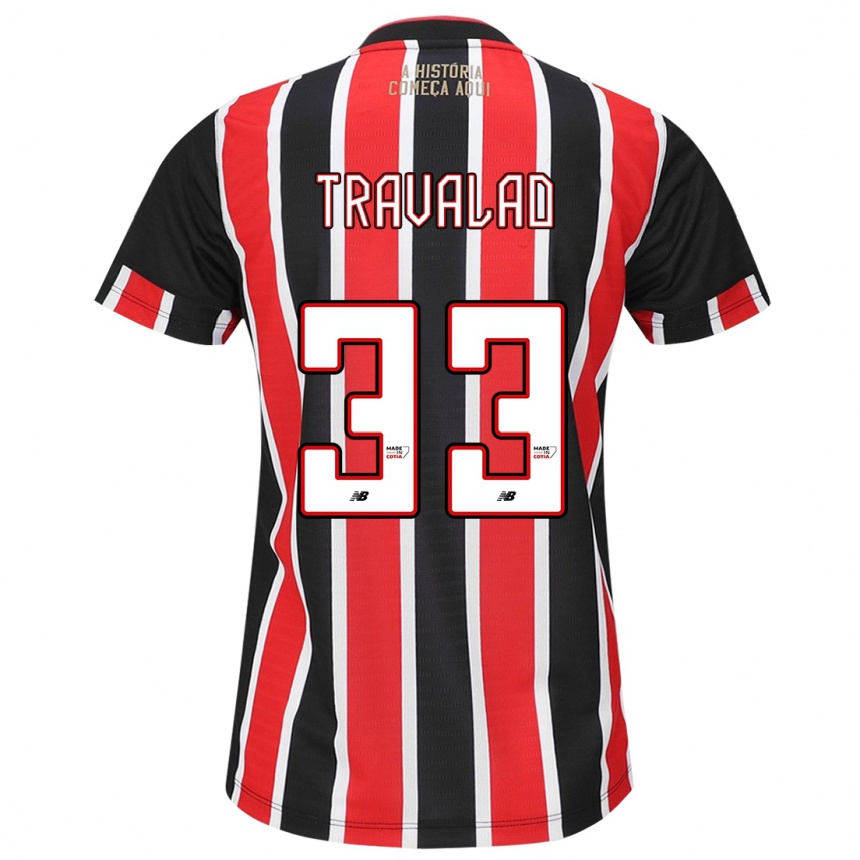 Women Football Rafa Travalão #33 Black Red White Away Jersey 2024/25 T-Shirt Nz