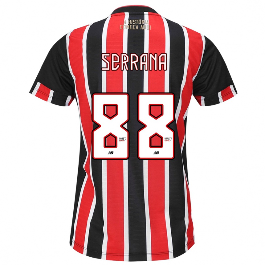 Women Football Serrana #88 Black Red White Away Jersey 2024/25 T-Shirt Nz