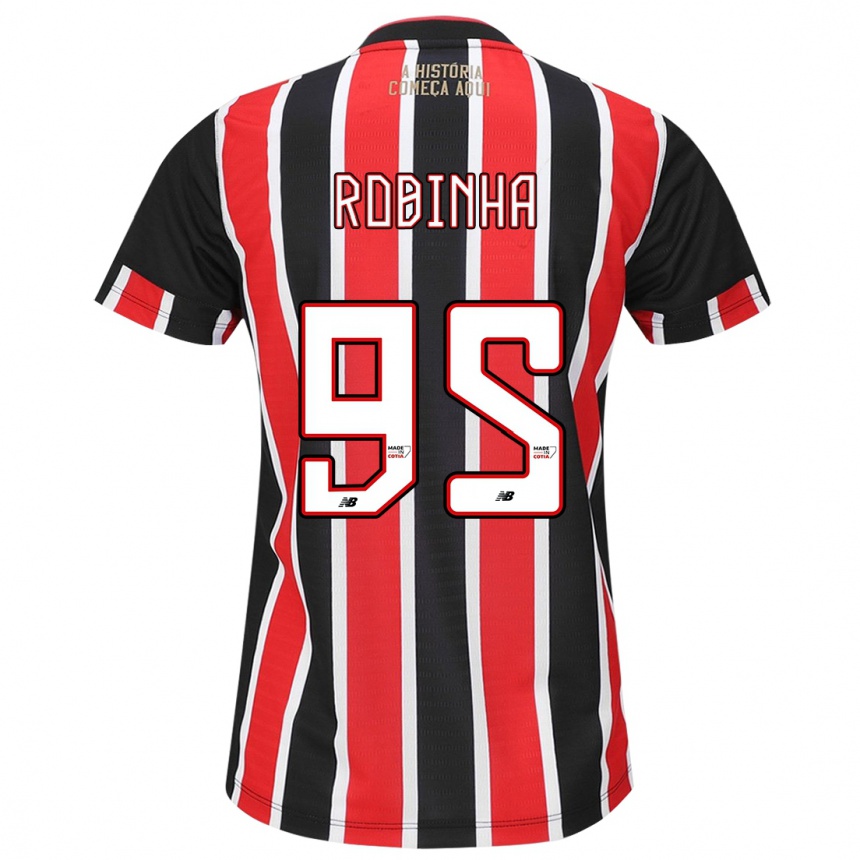 Women Football Robinha #95 Black Red White Away Jersey 2024/25 T-Shirt Nz