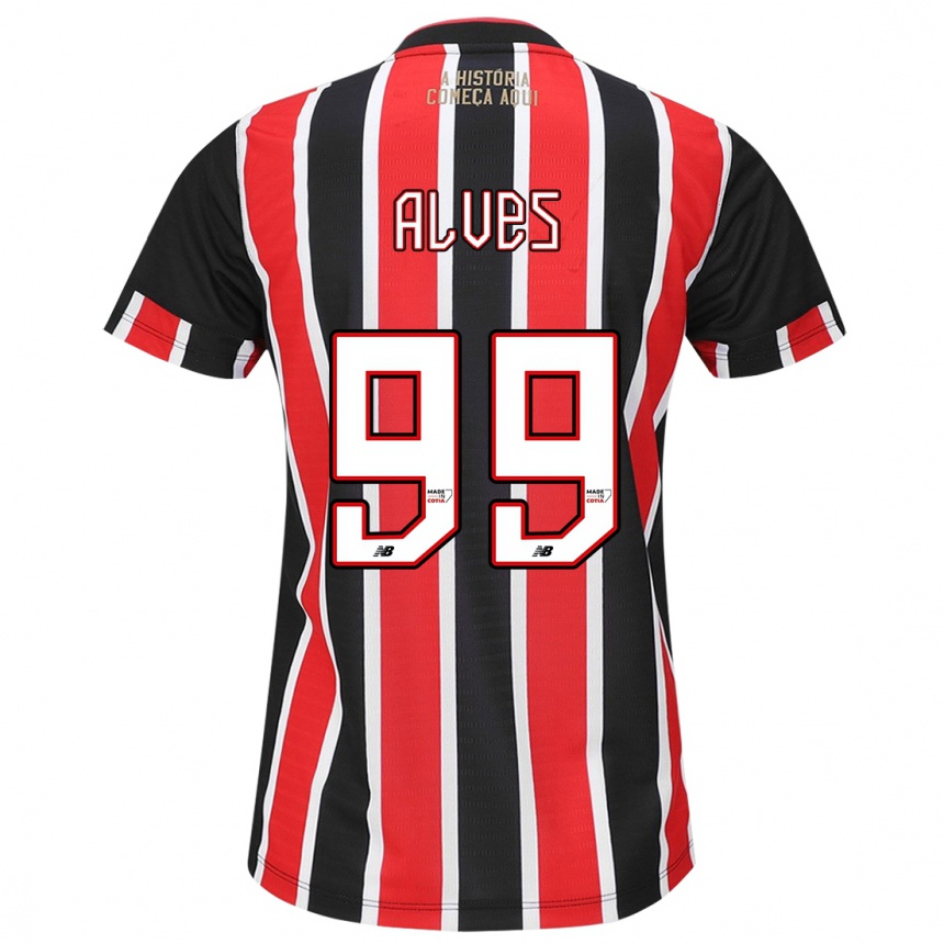 Women Football Letícia Alves #99 Black Red White Away Jersey 2024/25 T-Shirt Nz