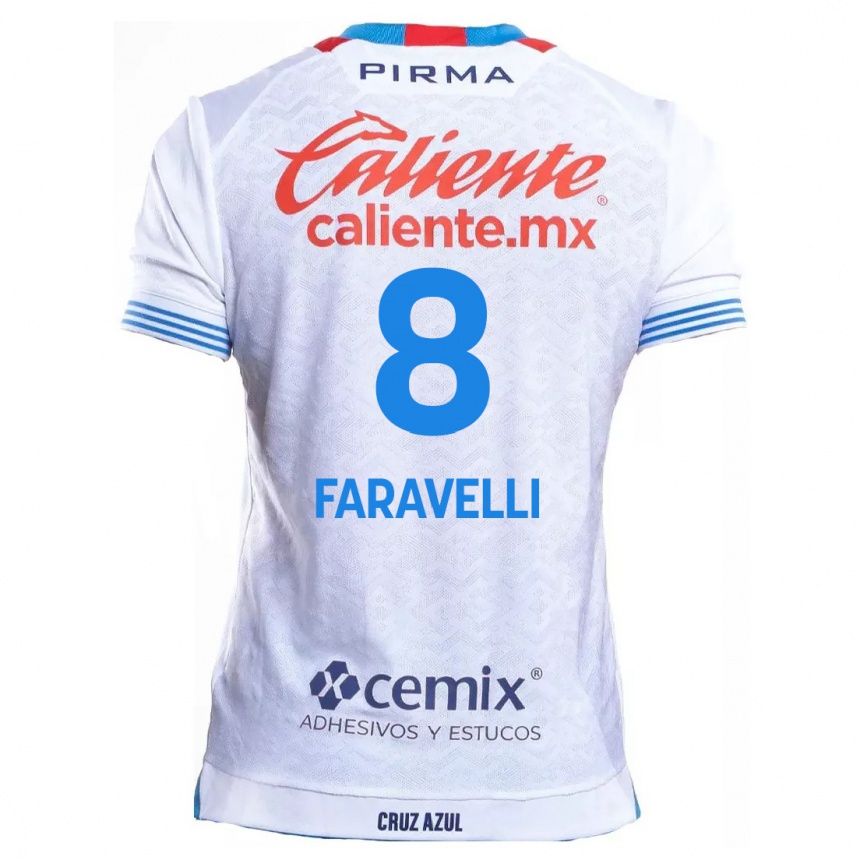 Women Football Lorenzo Faravelli #8 White Blue Away Jersey 2024/25 T-Shirt Nz