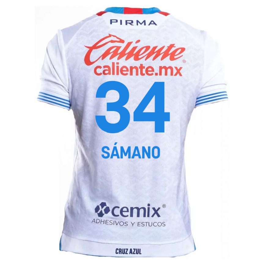 Women Football Leonardo Sámano #34 White Blue Away Jersey 2024/25 T-Shirt Nz