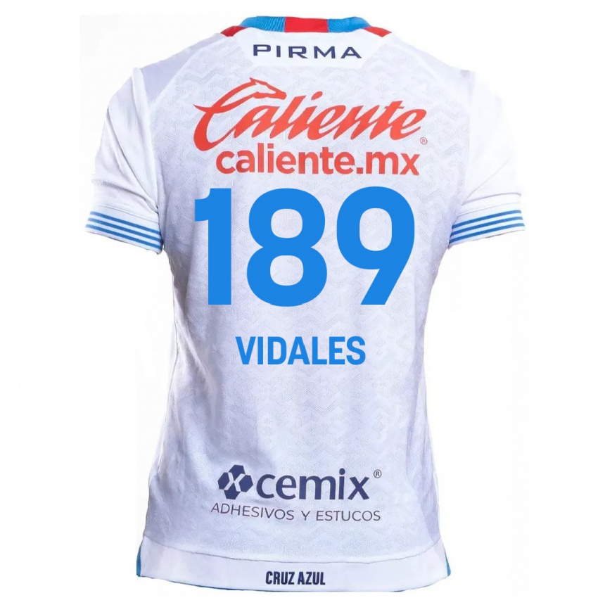 Women Football Álvaro Vidales #189 White Blue Away Jersey 2024/25 T-Shirt Nz