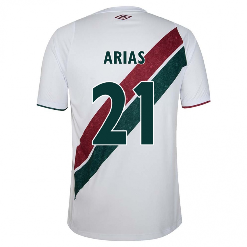 Women Football Jhon Arias #21 White Green Maroon Away Jersey 2024/25 T-Shirt Nz