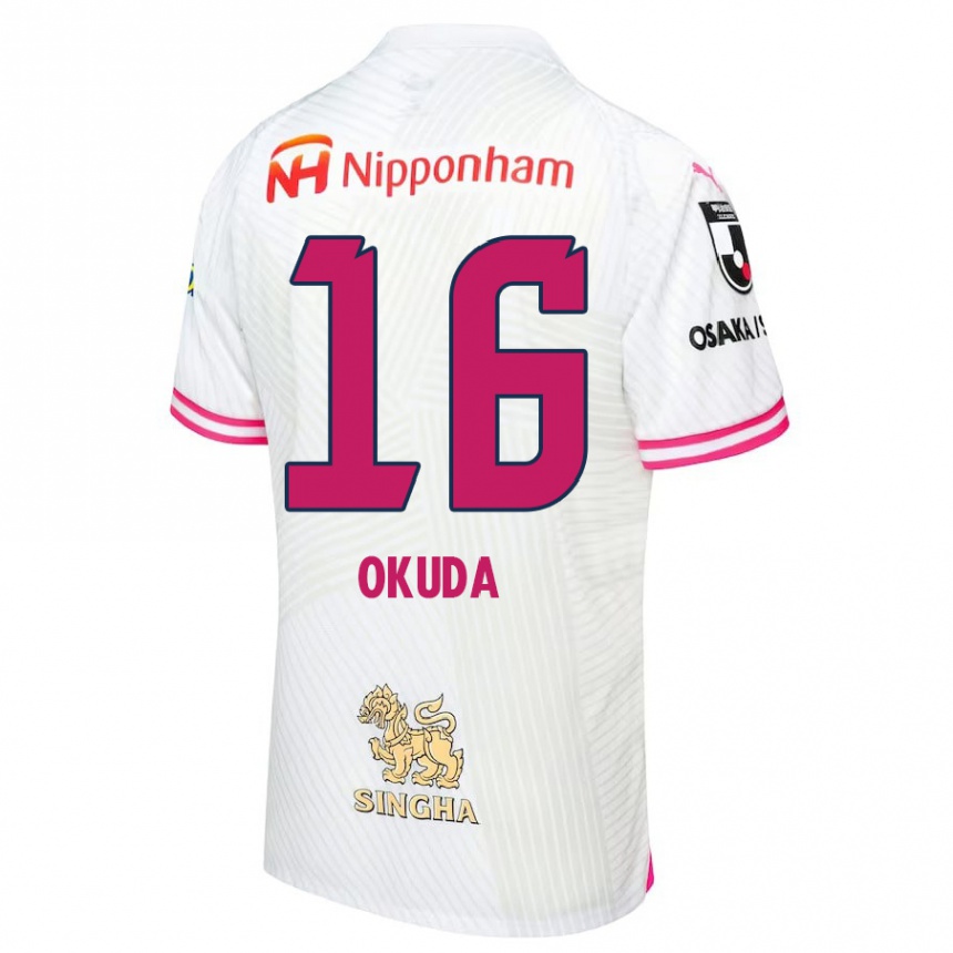 Women Football Hayato Okuda #16 White Pink Away Jersey 2024/25 T-Shirt Nz