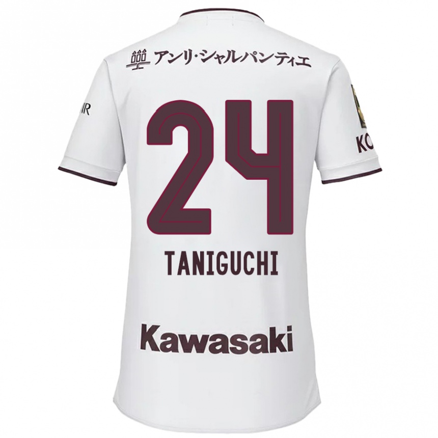 Women Football Hiroto Taniguchi #24 White Red Away Jersey 2024/25 T-Shirt Nz