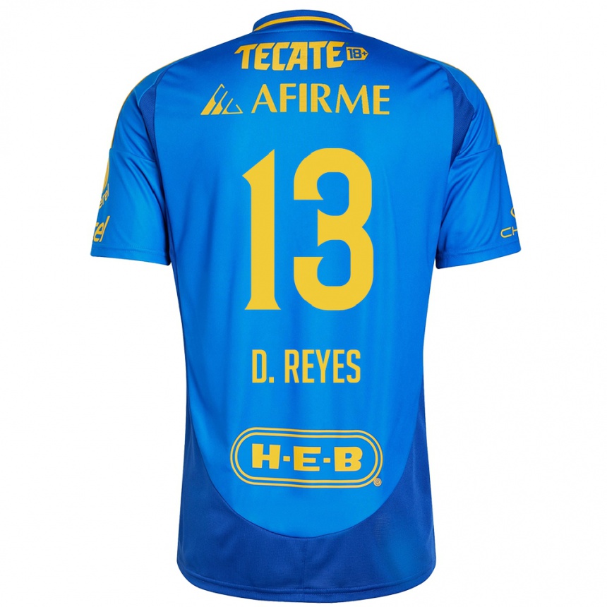 Women Football Diego Reyes #13 Blue Yellow Away Jersey 2024/25 T-Shirt Nz