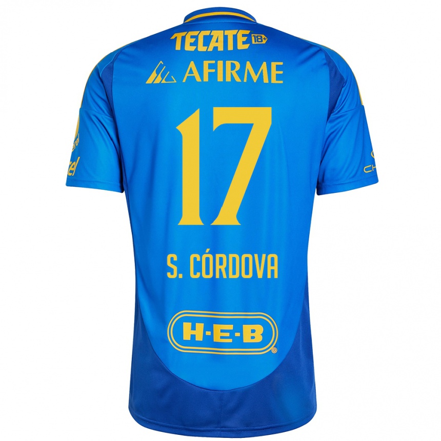 Women Football Sebastián Córdova #17 Blue Yellow Away Jersey 2024/25 T-Shirt Nz