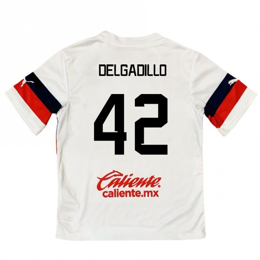 Women Football Diego Delgadillo #42 White Red Away Jersey 2024/25 T-Shirt Nz