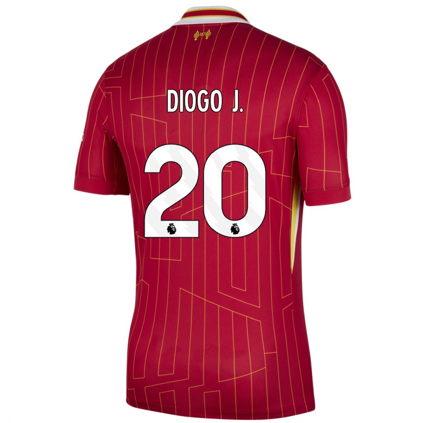 Kids Football Diogo Jota #20 Red Yellow White Home Jersey 2024/25 T-Shirt Nz