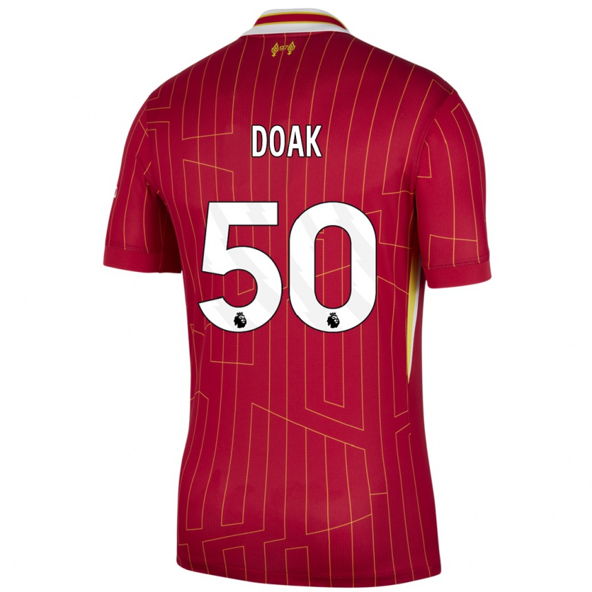 Kids Football Ben Doak #50 Red Yellow White Home Jersey 2024/25 T-Shirt Nz