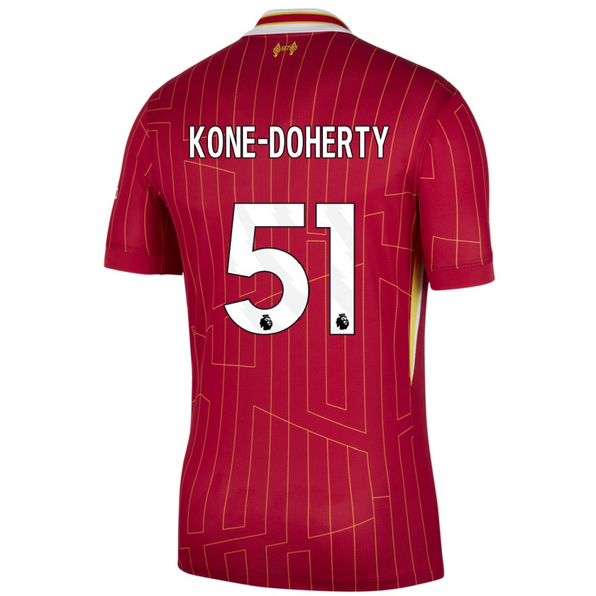 Kids Football Trent Kone-Doherty #51 Red Yellow White Home Jersey 2024/25 T-Shirt Nz