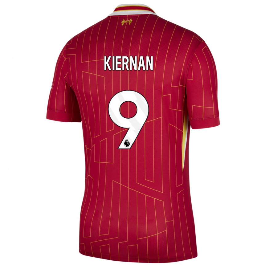 Kids Football Leanne Kiernan #9 Red Yellow White Home Jersey 2024/25 T-Shirt Nz