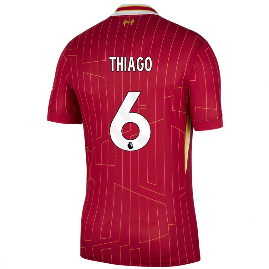 Kids Football Thiago #6 Red Yellow White Home Jersey 2024/25 T-Shirt Nz