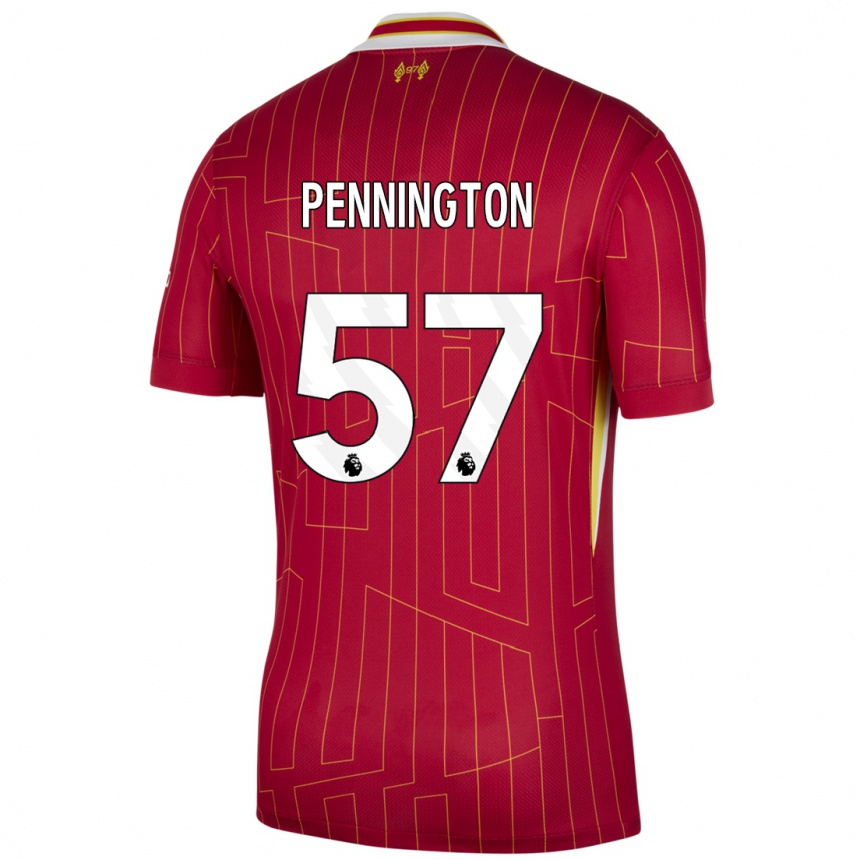 Kids Football Cody Pennington #57 Red Yellow White Home Jersey 2024/25 T-Shirt Nz