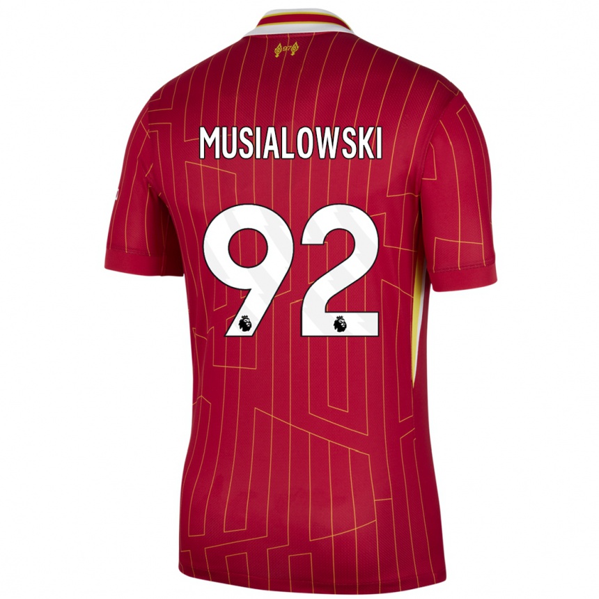 Kids Football Mateusz Musialowski #92 Red Yellow White Home Jersey 2024/25 T-Shirt Nz