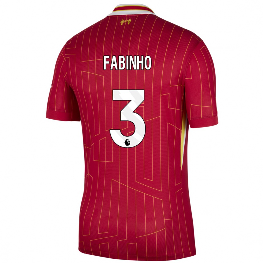 Kids Football Fabinho #3 Red Yellow White Home Jersey 2024/25 T-Shirt Nz