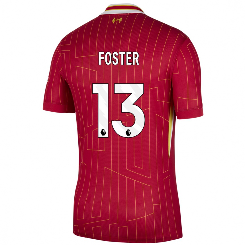 Kids Football Rylee Foster #13 Red Yellow White Home Jersey 2024/25 T-Shirt Nz