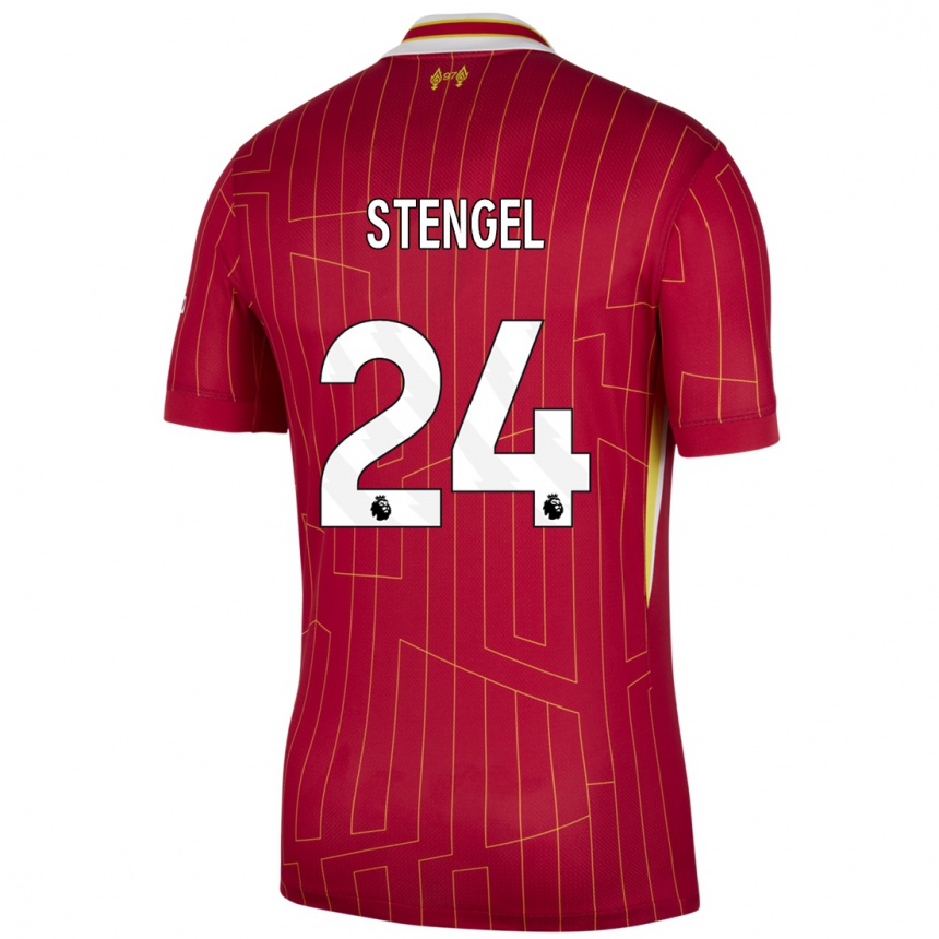 Kids Football Katie Stengel #24 Red Yellow White Home Jersey 2024/25 T-Shirt Nz