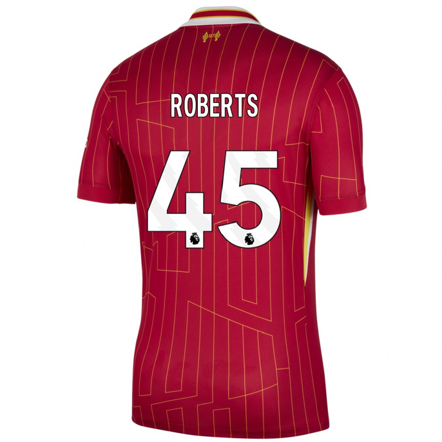 Kids Football Iwan Roberts #45 Red Yellow White Home Jersey 2024/25 T-Shirt Nz