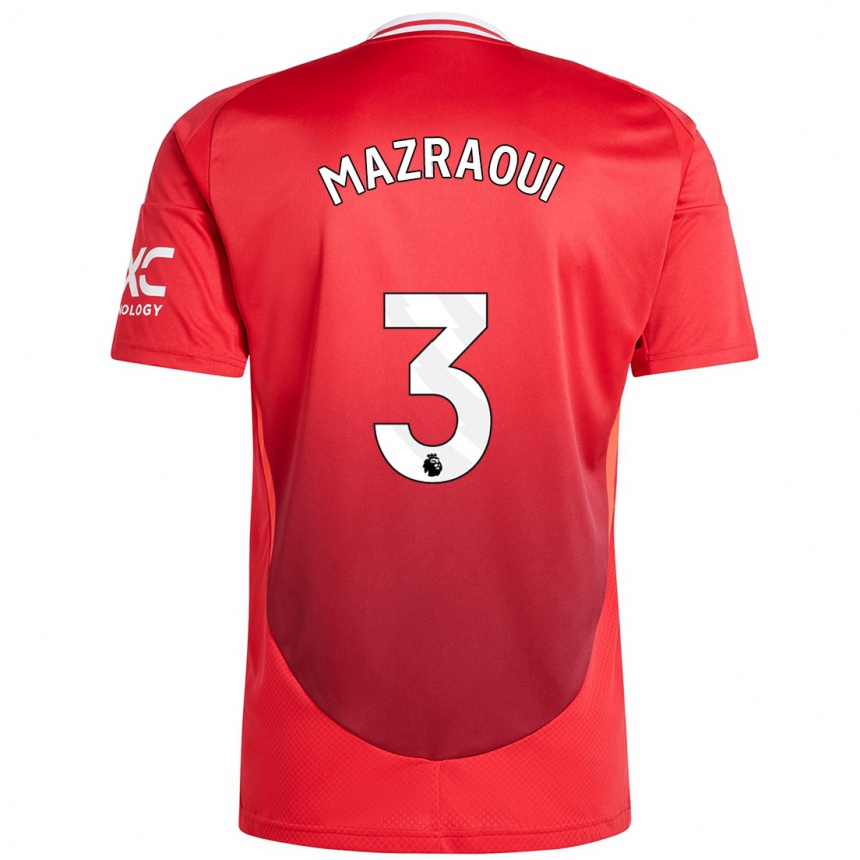 Kids Football Noussair Mazraoui #3 Bright Red Home Jersey 2024/25 T-Shirt Nz