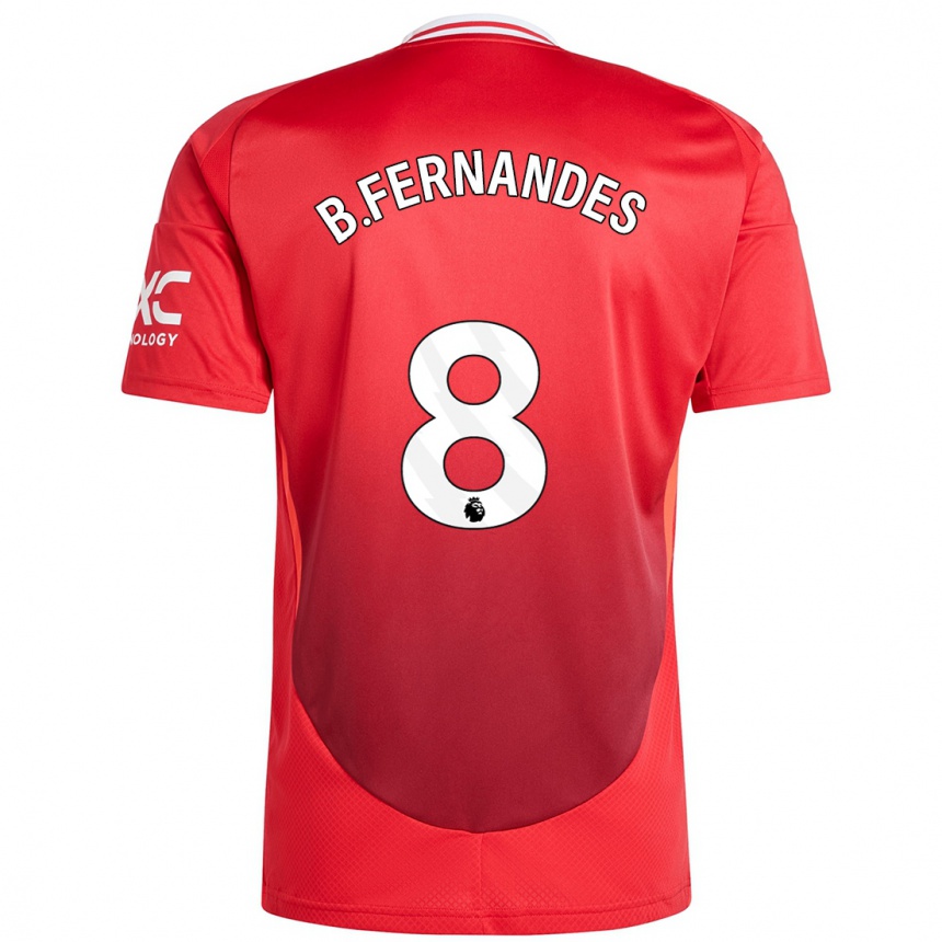 Kids Football Bruno Fernandes #8 Bright Red Home Jersey 2024/25 T-Shirt Nz