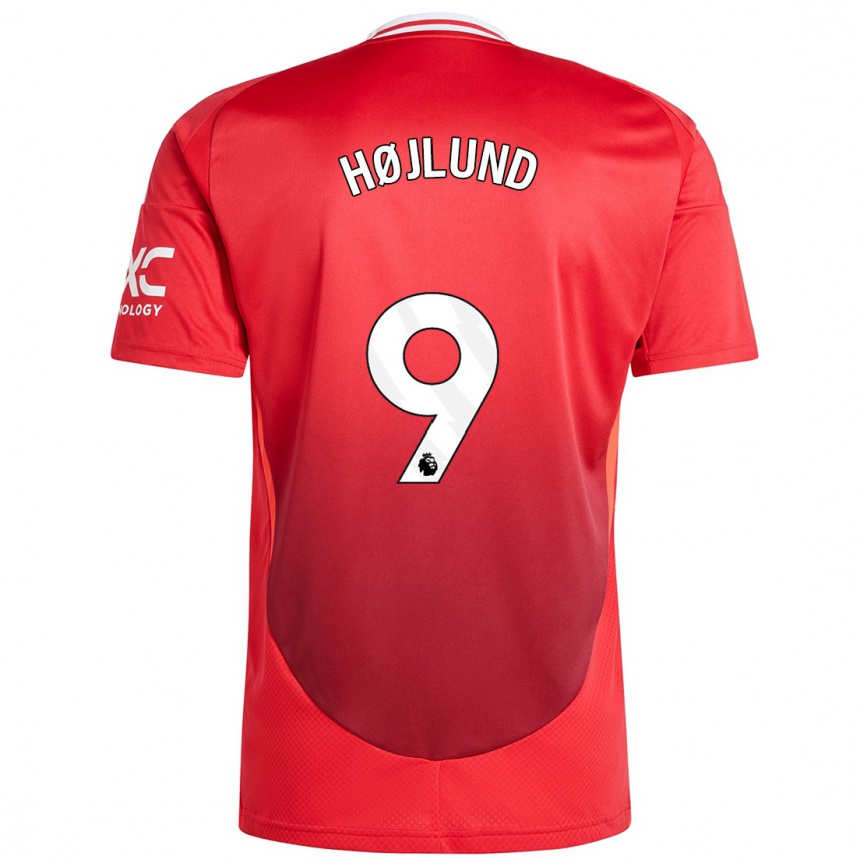 Kids Football Rasmus Højlund #9 Bright Red Home Jersey 2024/25 T-Shirt Nz