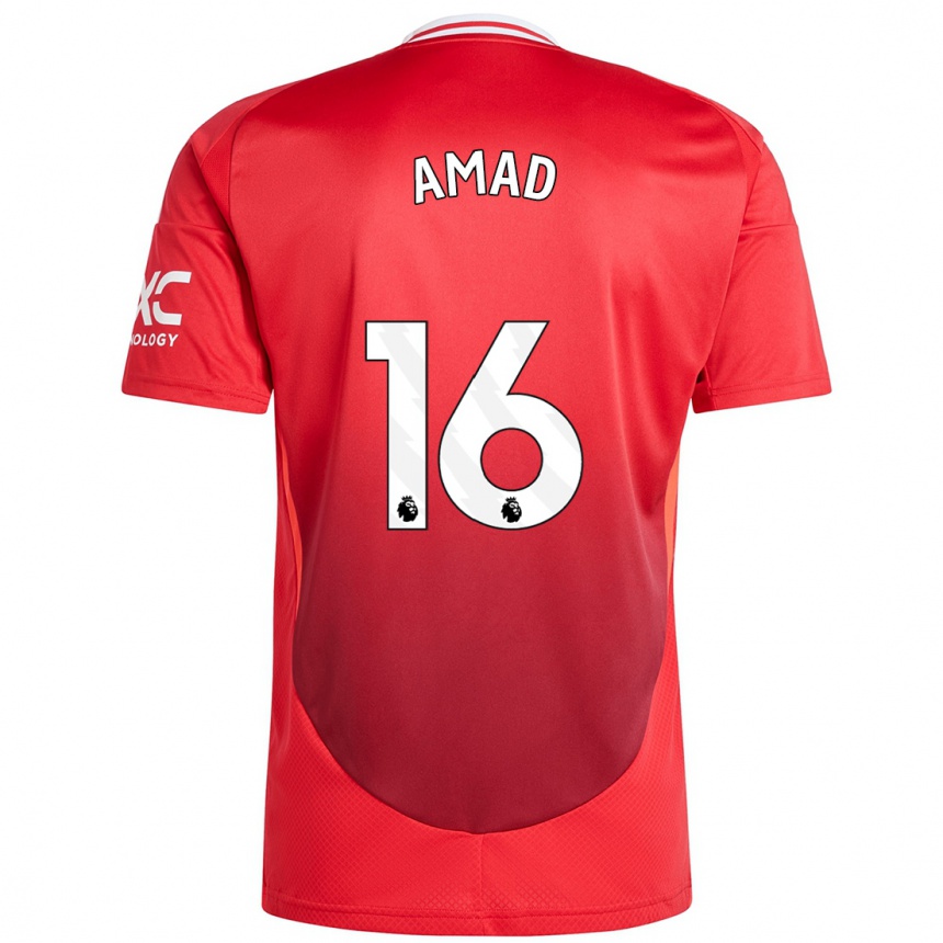 Kids Football Amad Diallo #16 Bright Red Home Jersey 2024/25 T-Shirt Nz