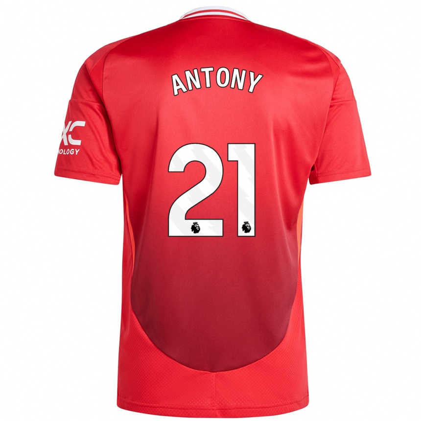 Kids Football Antony #21 Bright Red Home Jersey 2024/25 T-Shirt Nz