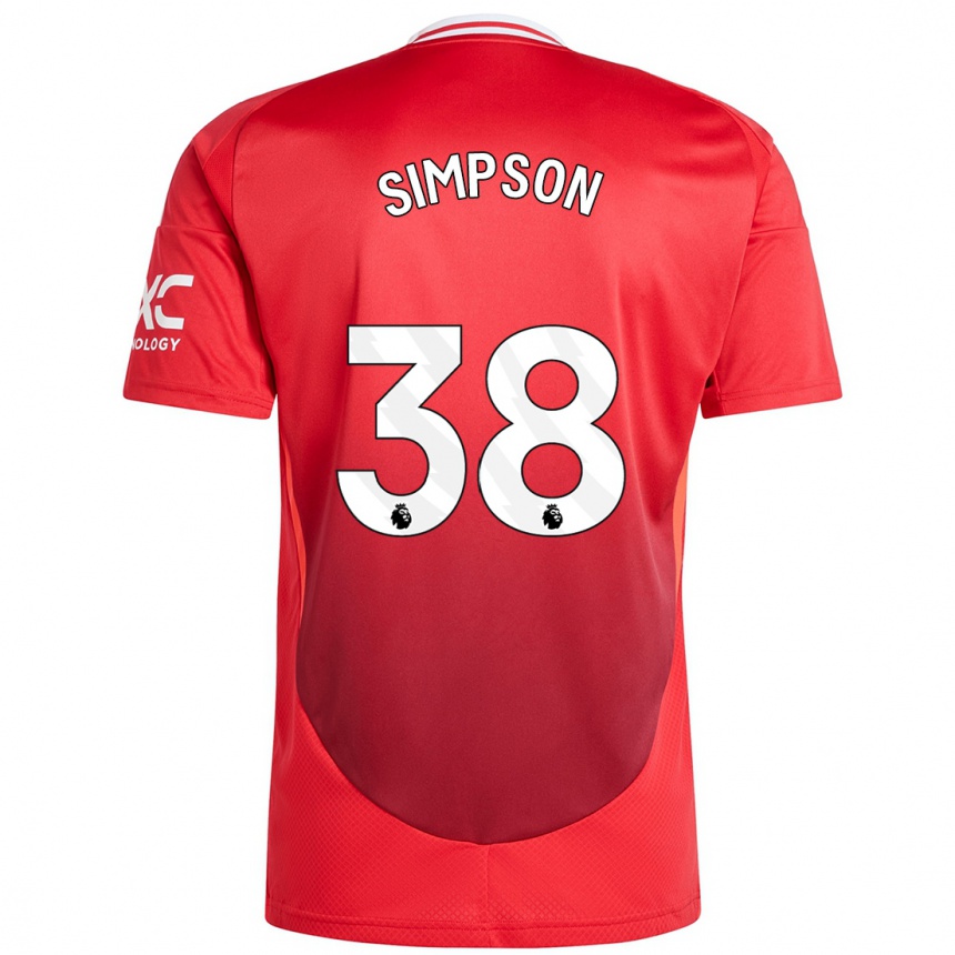 Kids Football Jess Simpson #38 Bright Red Home Jersey 2024/25 T-Shirt Nz